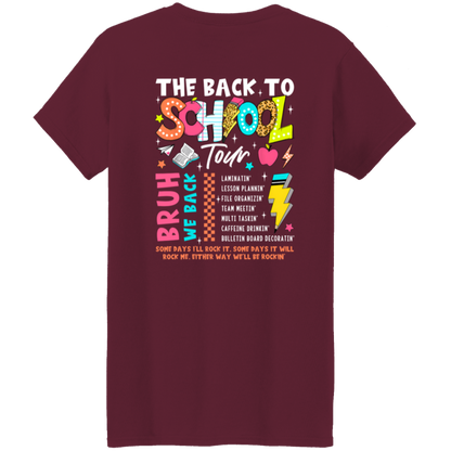 Front and back design "Back to School Tour" teacher's t-shirt