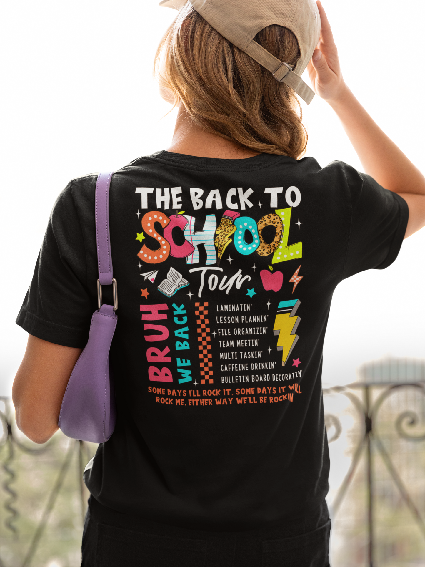 Front and back design "Back to School Tour" teacher's t-shirt